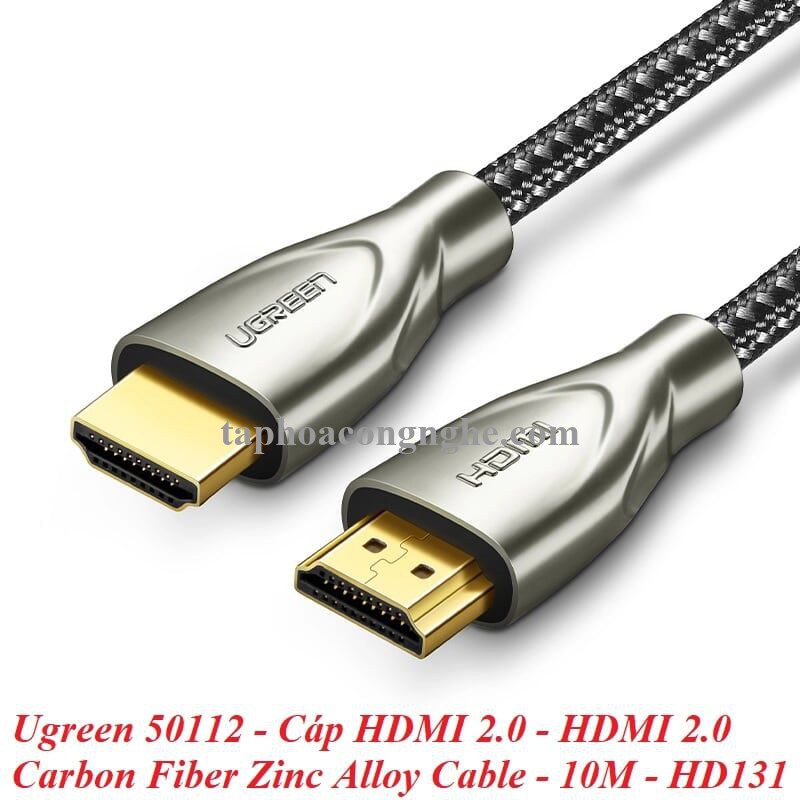 Ugreen 50112 10M màu Đen Cáp tín hiệu HDMI chuẩn 2.0 dây bọc lưới đầu hợp kim cao cấp HD131 30050112